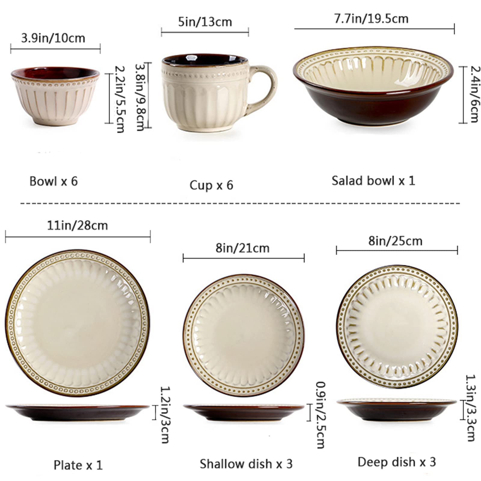 Services de Table en Porcelaine, Services de Table en grès, Ensembles d'assiettes et de Bols Modernes en Relief de 20 pièces, Services de Table de Cuisine en cé(