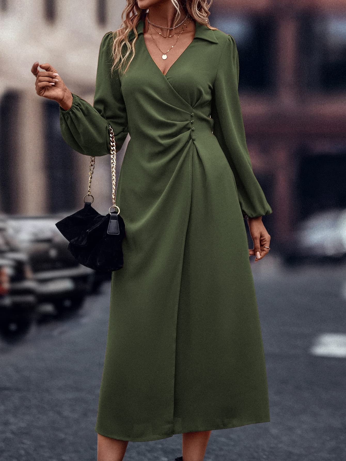 Amazon.com: Women's Dresses Lantern Sleeve Wrap Hem Dress Dress