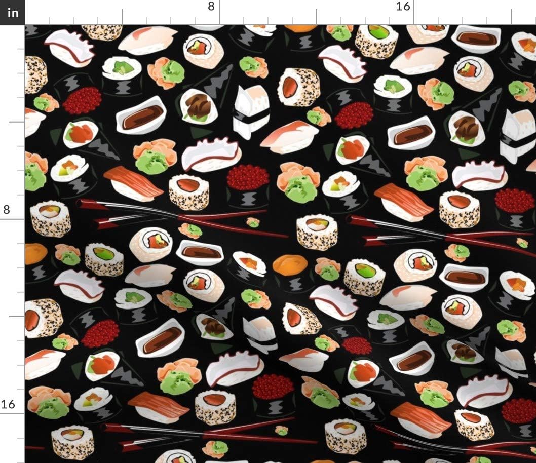 Spoonflower Fabric - Black Sushi Japanese Food Japan Printed on Petal Signature Cotton Fabric Fat Quarter - Sewing Quilting Apparel Crafts Decor