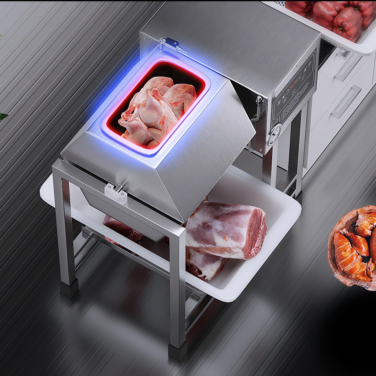 70L Commercial Meat Tumbler Marinator, 110V 500W Stainless Steel Vacuum Tumbler Marinating Machine - Bidirectional Rotation, 0-99 min Timer, for Chicken Fish Steak Pork