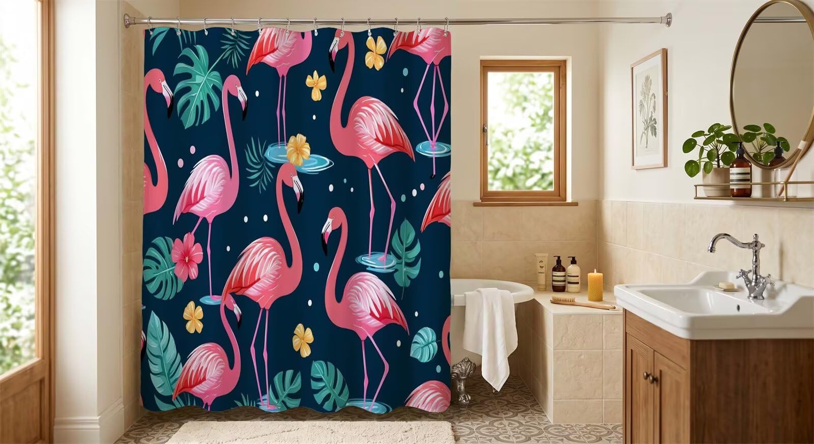 Rideau de douche flamants roses pour transformer votre baignoire en oasis