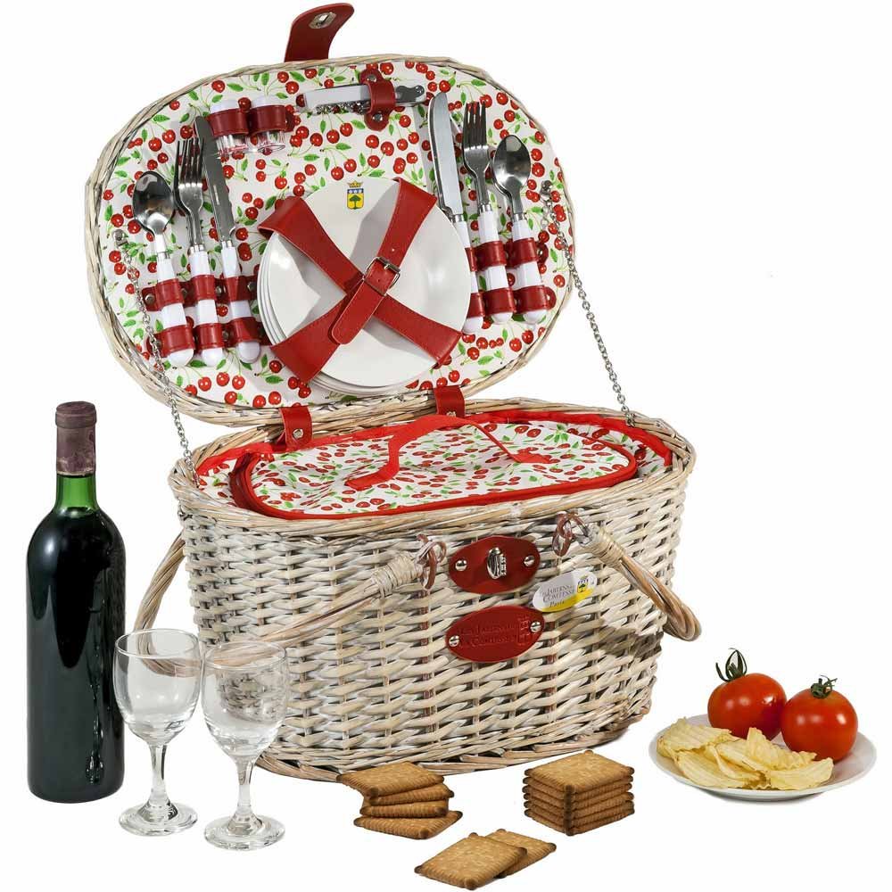 Panier Pique-nique Marly Vichy Bleu Les Jardins De La Comtesse - Complet Pour 4 Personnes Avec Vaisselle Céramique