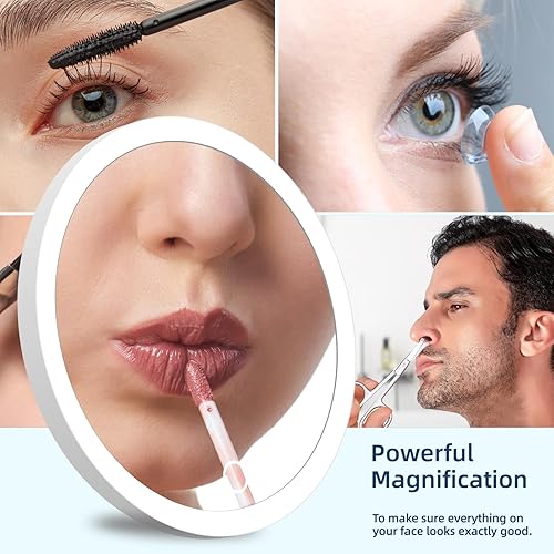 Miniatura 3 de Espejo de aumento con luz 20x, 3 modos de color atenuación grande de 6 pulgadas, 20 aumentos, con ventosas, espejo de aumento de viaje, 20 aumentos,