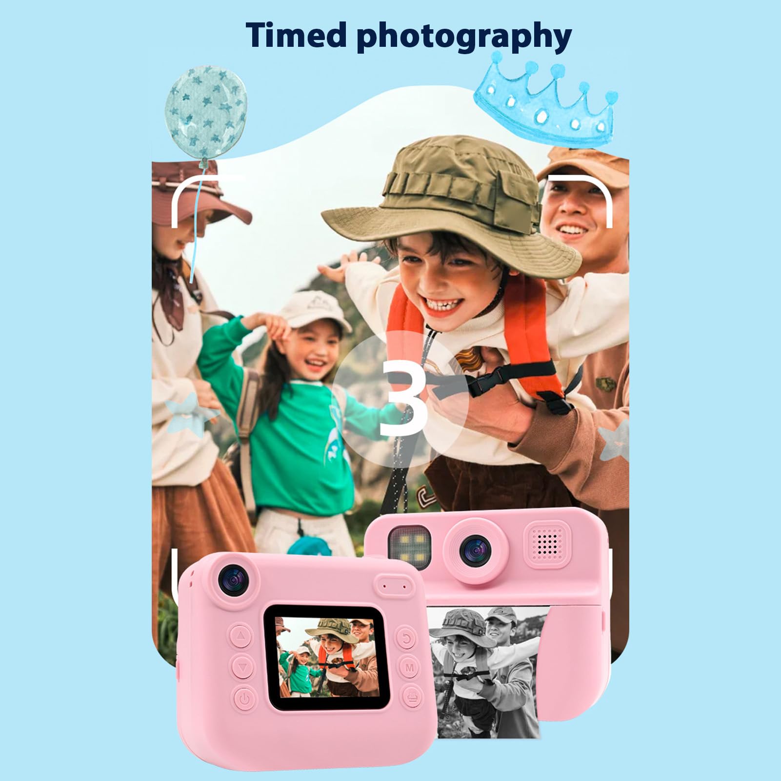 Andoer Fotocamera istantanea per bambini, fotocamera digitale per bambini con carta da stampa, 2,0 pollici, telecamera da viaggio per ragazzi e ragazze 3-14 anni (rosa)