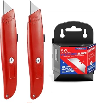 DIYSELF 2Pack Utility Knife Box Cutter Retractable and 50Pack Utility Knife Blades Box Cutter Blades