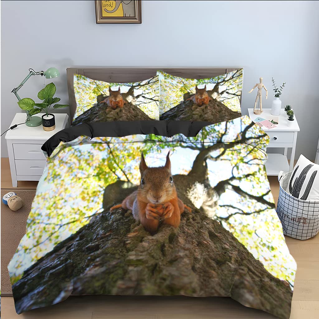 Parure de lit 240x260 écureuil en microfibre brun avec 2 taies d'oreiller