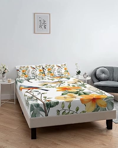 Miniatura 6 de Juego de sábanas de 3 piezas con diseño botánico botánico de 3 piezas para colchón con 2 fundas de almohada decorativas de plantas de granja y