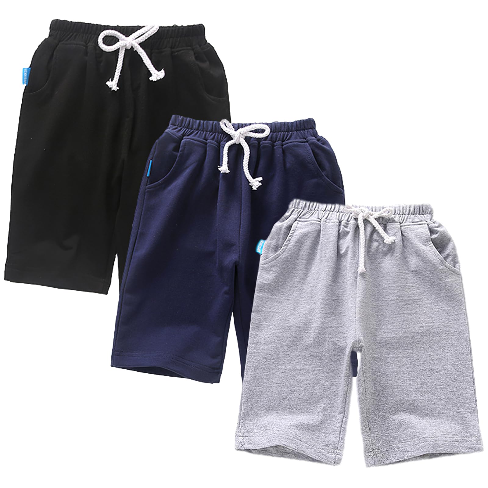 amropi Niños Shorts Pack de 3 Pantalones Cortos Cordón Casual Cintura Elástica Pantalón con Bolsillos para 3-13 años