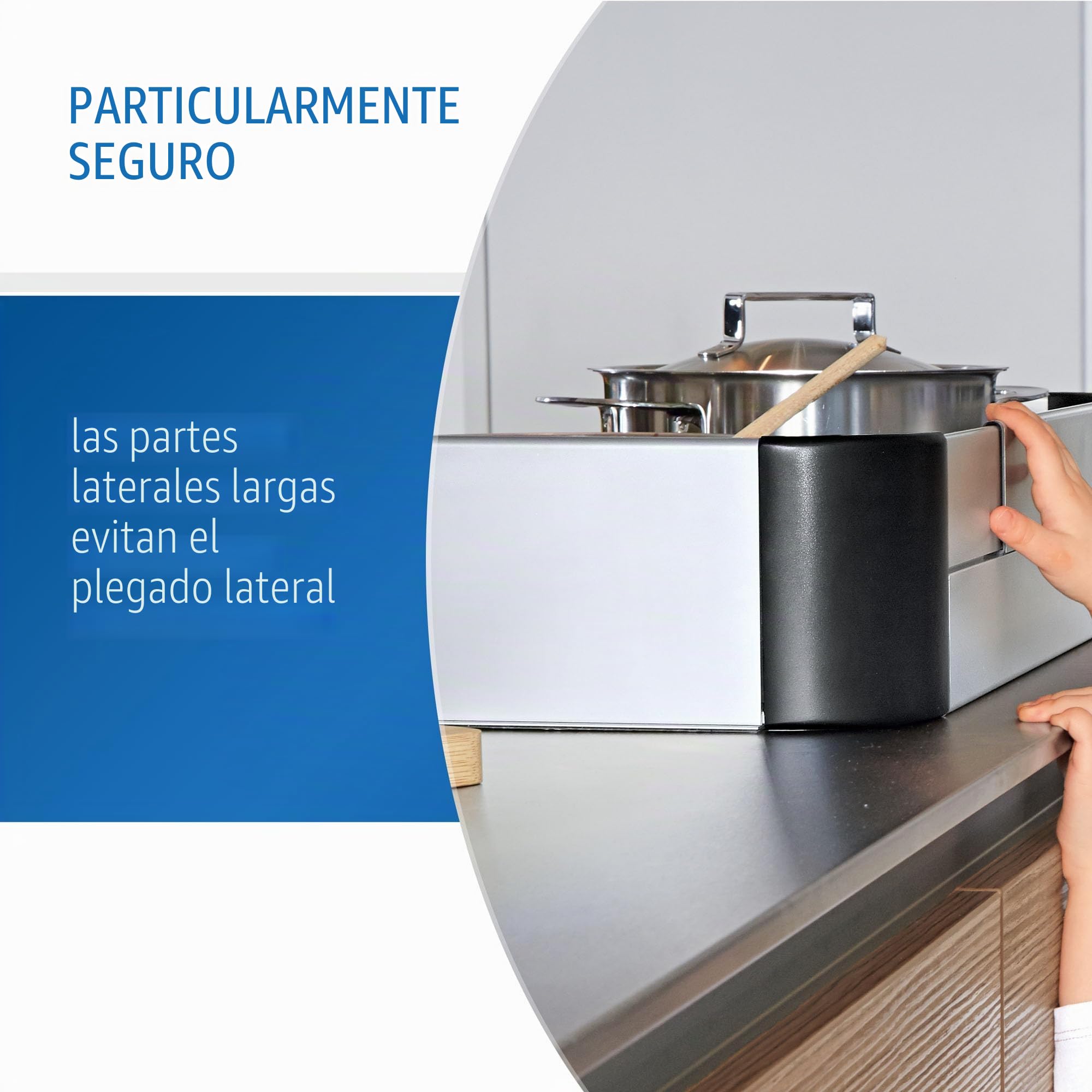 Reer Rejilla protectora para cocina Premium XL para pegar, tamaño ajustable 57-90 cm, para inducción y cocina de gas, color plateado