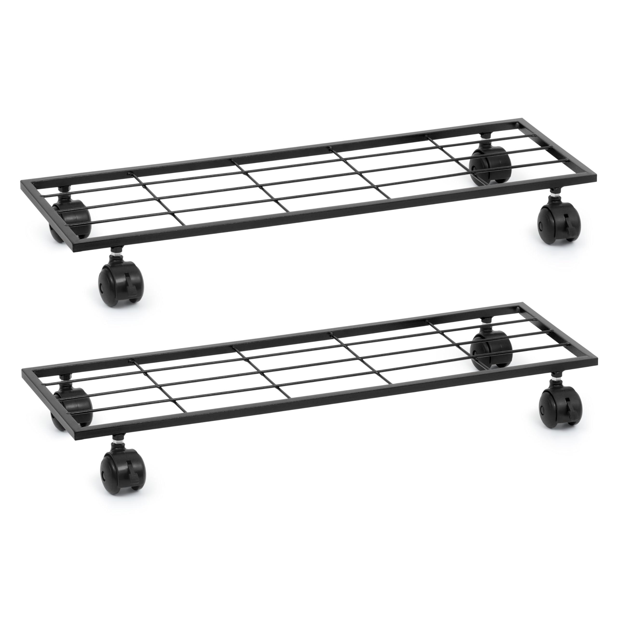 Livzing 2 Pcs 29 Inch Metal Plant Stand with Lockable & unlockable Wheels, Flower Pot Stand - Rectangle Planter Stands for Indoor Outdoor Home Garden Heavy Duty Powder Coating Gamla Holder for Balcony