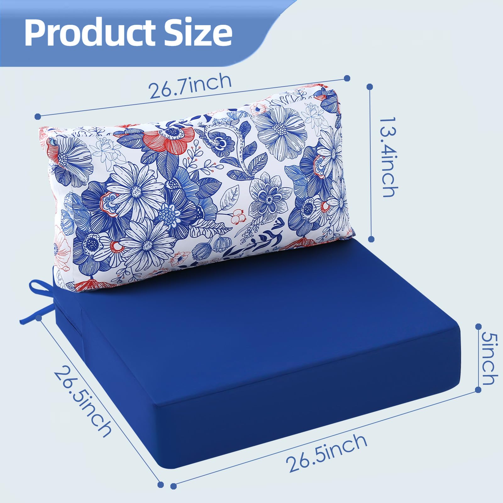 PrimePatio Outdoor Chair Cushions for Garden Furniture, Patio Outdoor Cushions Set 26.5 x 26.5 Inch Waterproof Patio Deep Seat & Back Cushion, Replacement Cushions with Anti-Slip Straps for Sofa Couch