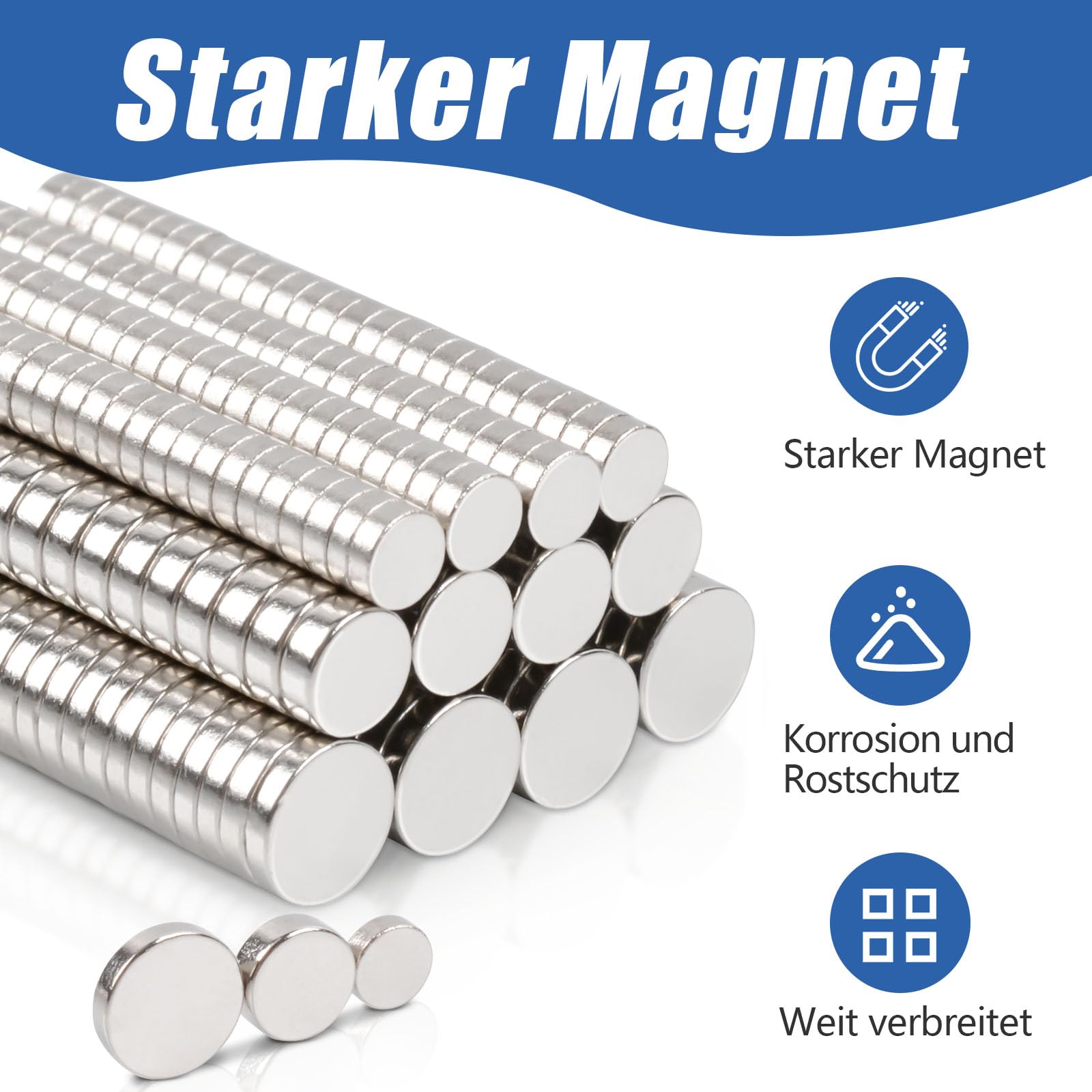 330 Stück Magnete Stark 3 Größe 100 5x1mm 110 4x1.5 mm 120 3x1mm Neodym Magnete Extra Stark, Magneten Stark Groß Runde Starker Magneten für Kühlschrank, Whiteboard, Magnettafel, Büro