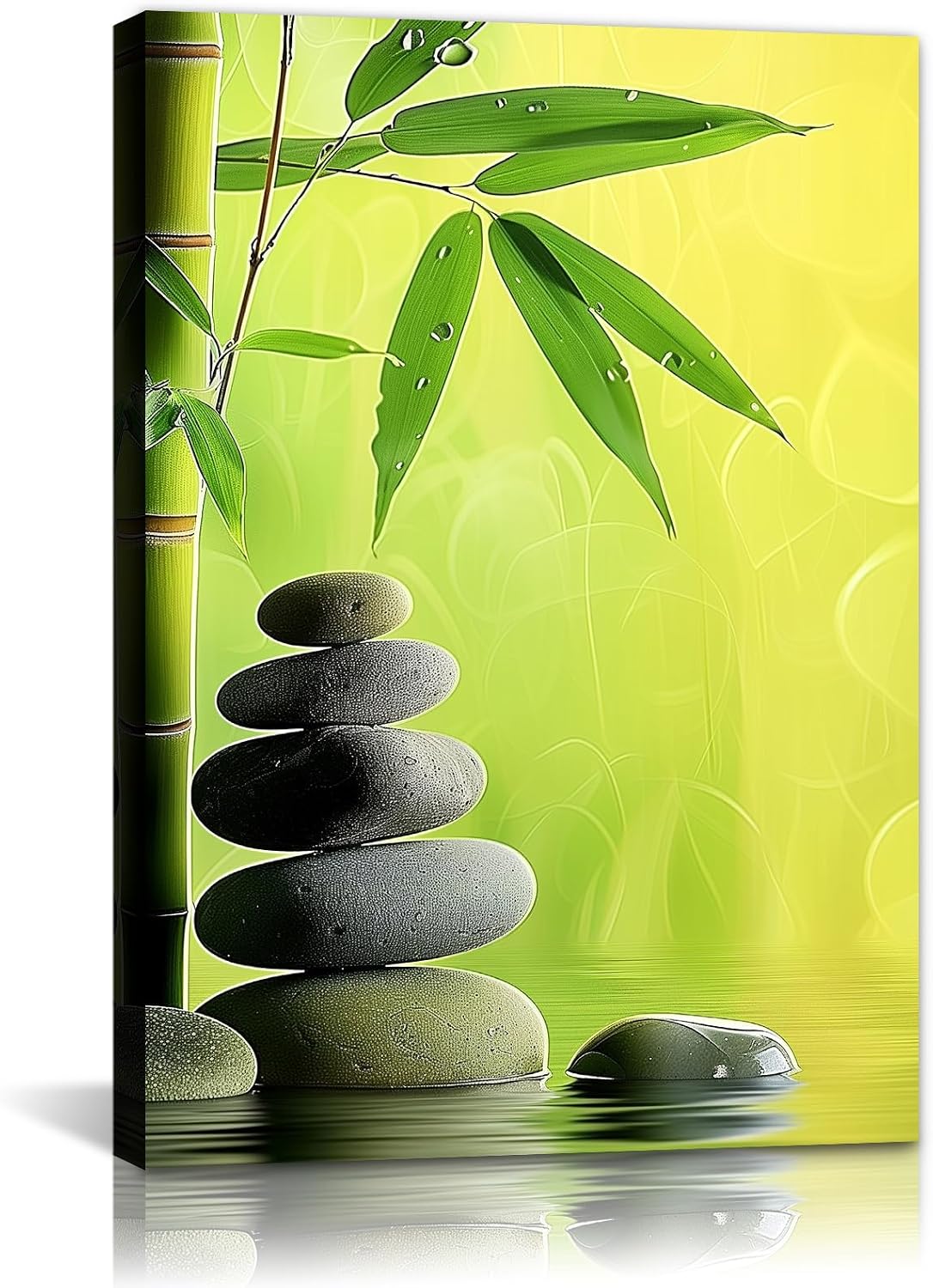 GLOKAKA Zen Lotus Flower Canvas Wall Art Bamboo Spa Stone Picture Print Calming Lotus Floral Still Lite Paintings for Meditation Yoga Room Bedroom Bathroom Ready to Hang(Artwork-1,12"x18")