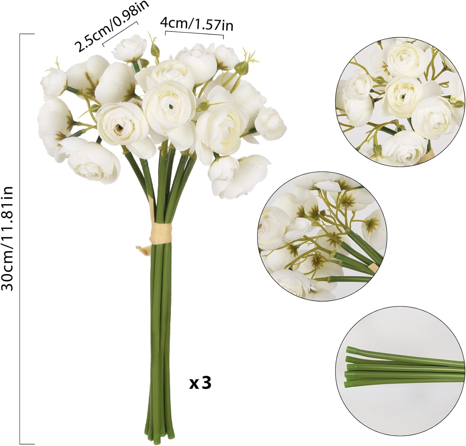 White Ranunculus Artificial Flowers, 21PCS Faux Silk Mini Ranunculus Wedding Filler Flowers for DIY Bridal Shower Bouquets Centerpieces Decor(White) - Image 6
