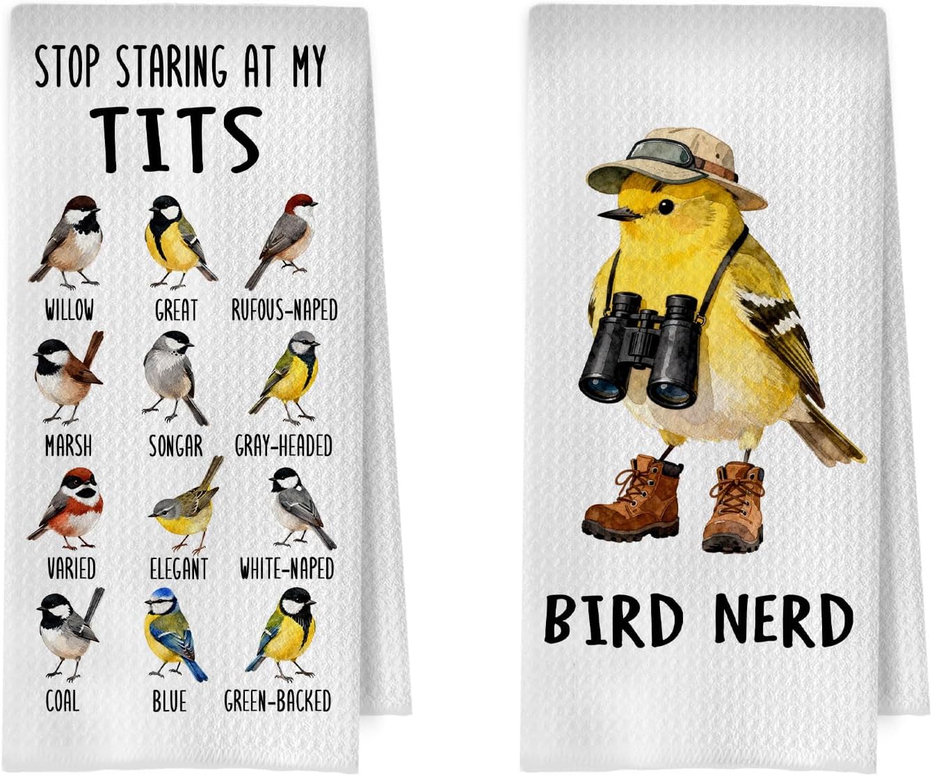 Bird Gifts Kitchen Towels Set - Funny Bird Nerd Decorative Waffle Dish Towels, Birdwatching Graphic Hand Towel, Humor Tit Birds Tea Towel, 16x24 Inch Set of 2