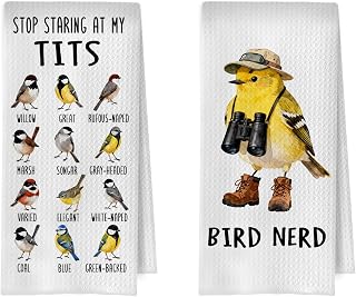Bird Gifts Kitchen Towels Set - Funny Bird Nerd Decorative Waffle Dish Towels, Birdwatching Graphic Hand Towel, Humor Tit Birds Tea Towel, 16x24 Inch Set of 2