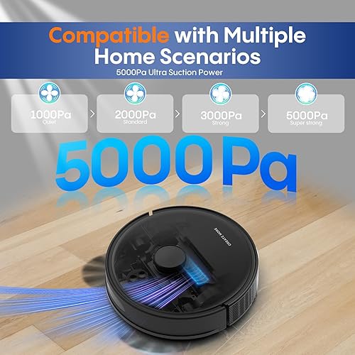 Miniatura 4 de Robot aspirador y trapeador, robot aspirador con succión de 5000 Pa, navegación LiDAR 3 en 1, mapeo del hogar, zonas prohibidas, hasta 60 días de