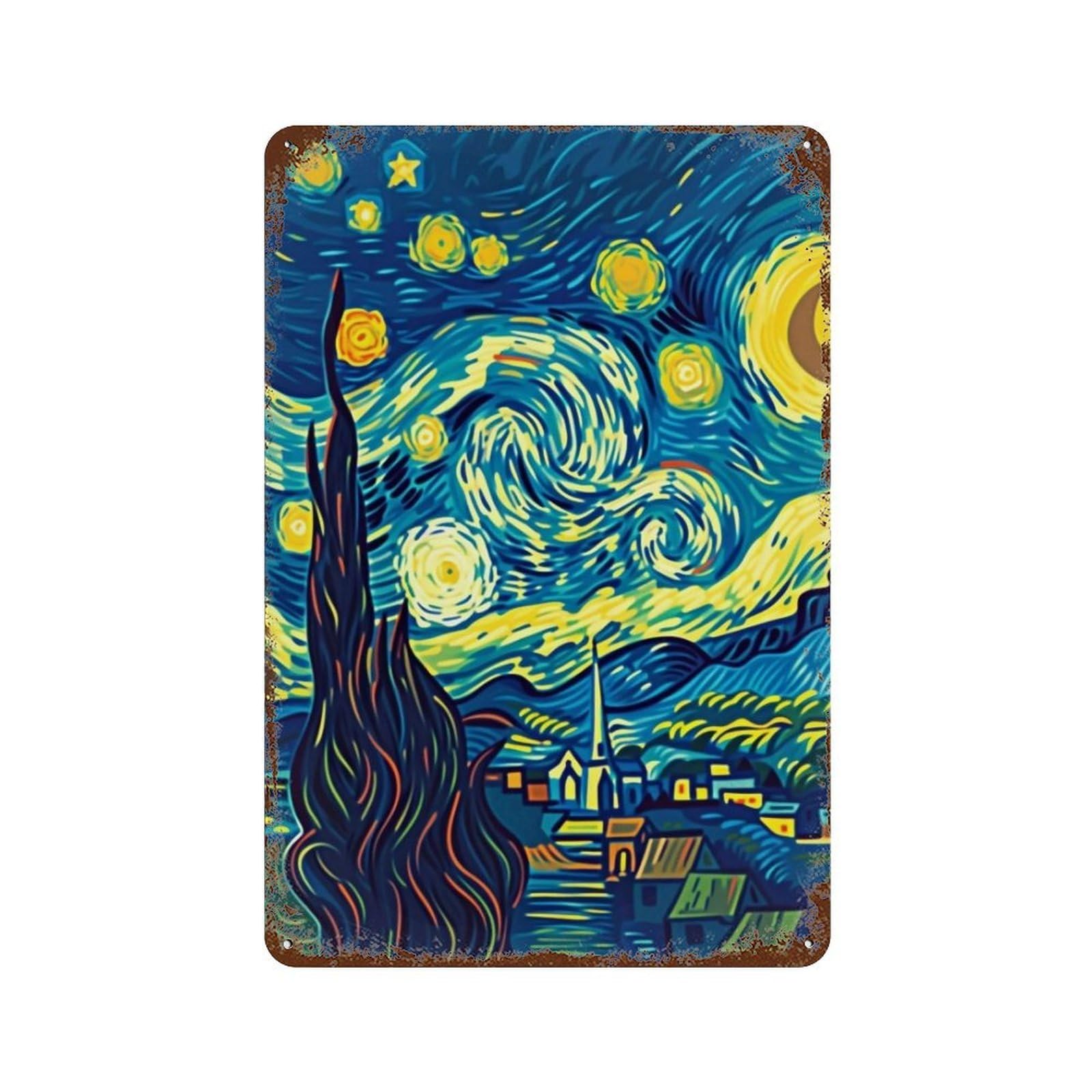 YHGERTKU Cartoon Starry Night 03 Wall Art Retro Iron Vintage Metal Tin Sign Poster Modern Decor for Living Rooms Gift 30x20cm