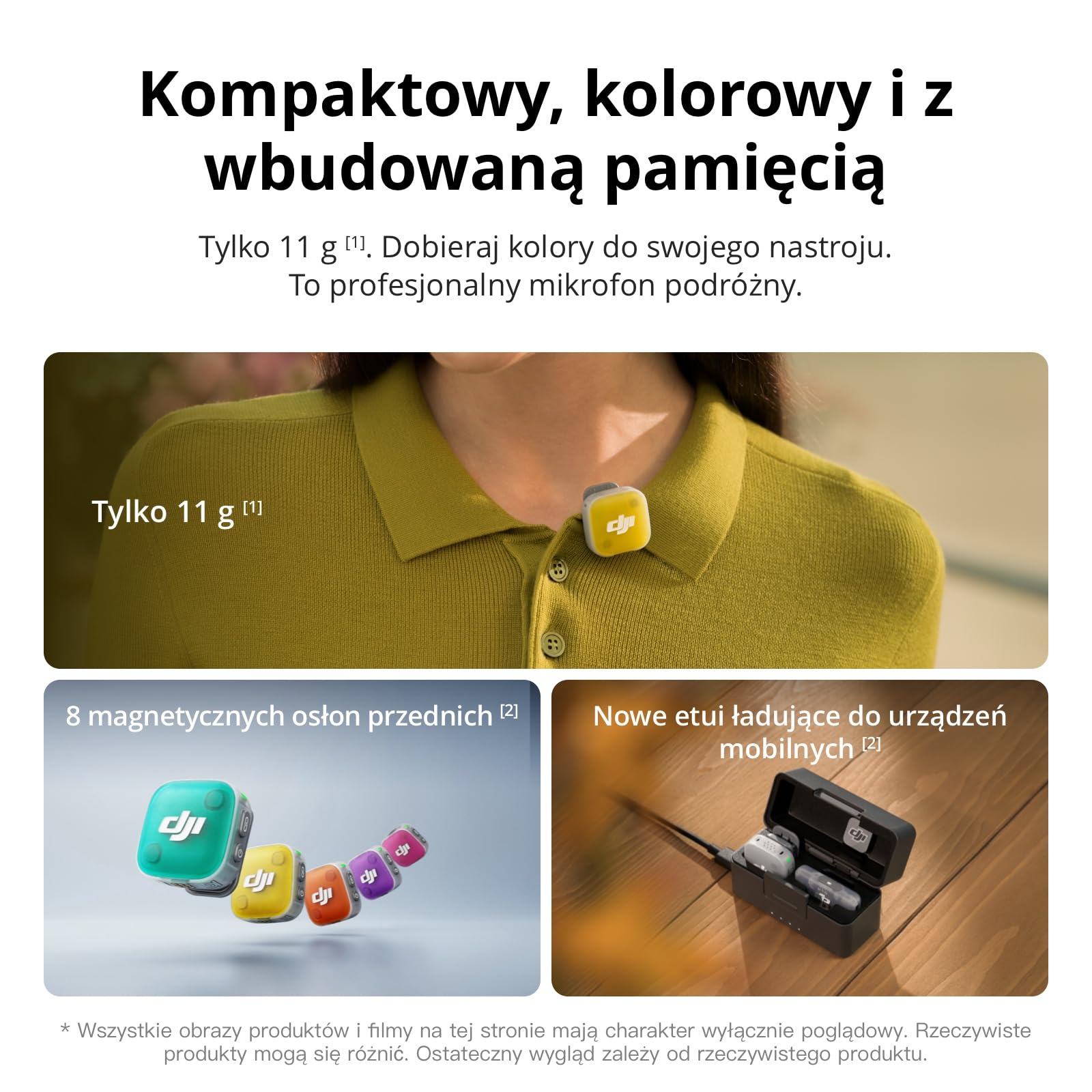 DJI Mic Mini 2 (2 TX + 1 standardowy RX + etui ładujące + 1 mobilny RX), bezprzewodowy mikrofon do iPhone 17/16/15, Android, kamer, tabletów, PC, zasięg 400m, wielokolorowa osłona magnetyczna