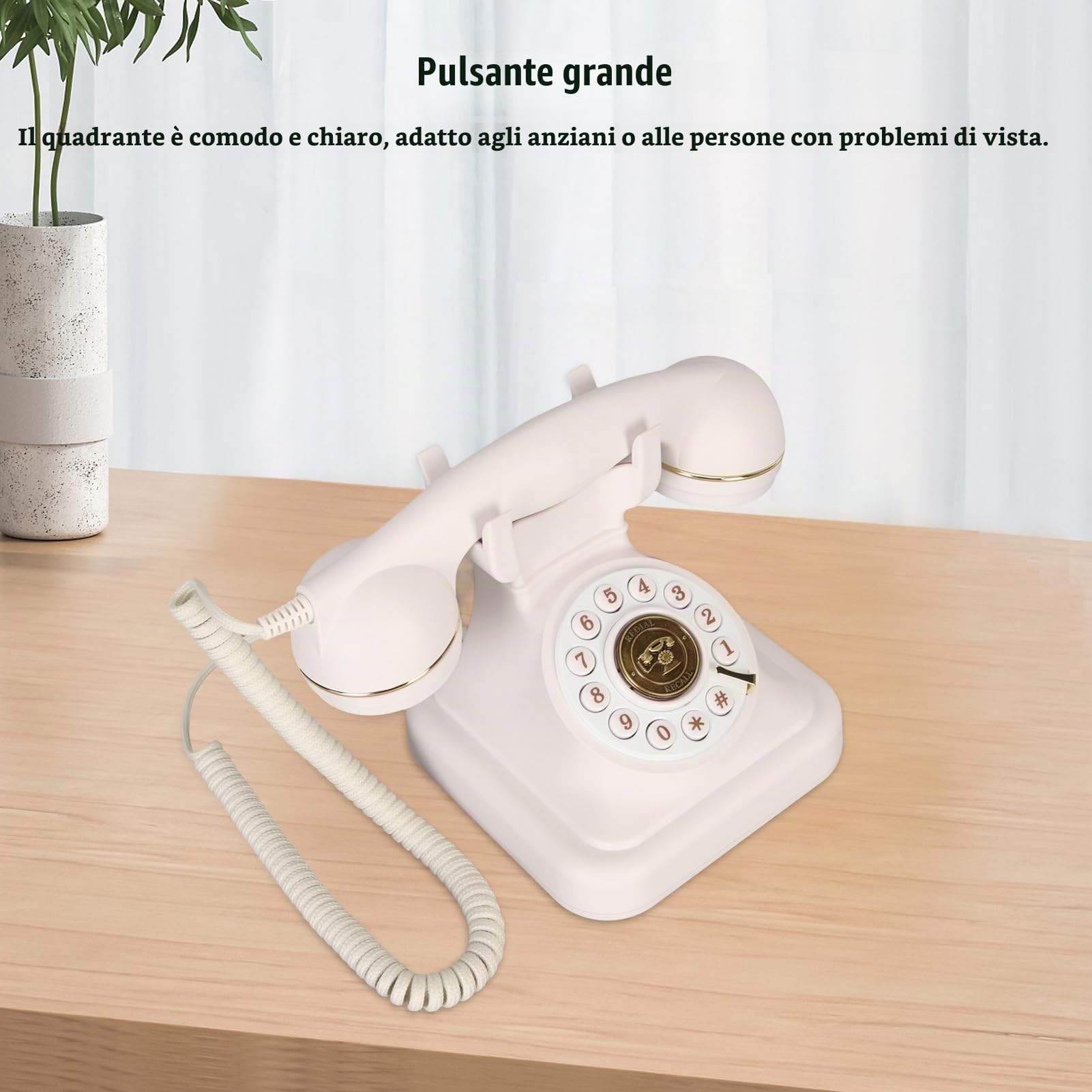 Telefono Fisso retrò, Telefono Vintage Vecchio Stile con Pulsante Grande, Telefono Fisso retrò Antico per Ufficio Arredamento Casa