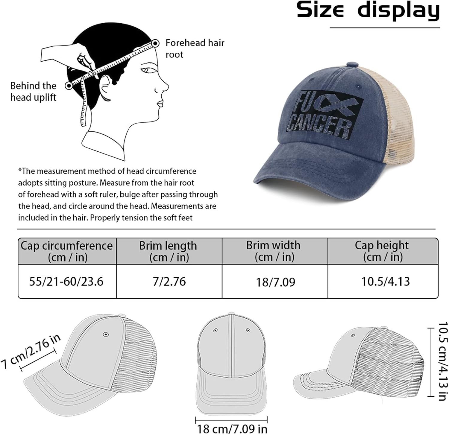 Fuck Cancers Snapback Hat Mens Adjustable Running Trucker Caps image 4