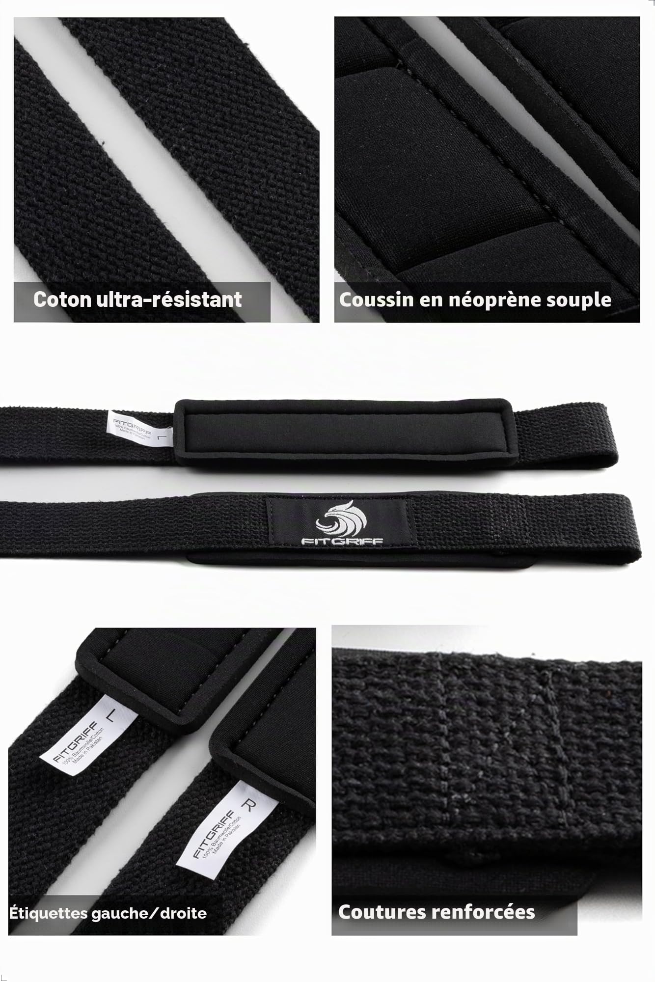 Fitgriff® Sangle de Tirage Musculation - Lifting Straps pour Fitness, Levage, Gym - Accessoires Salle de Sport