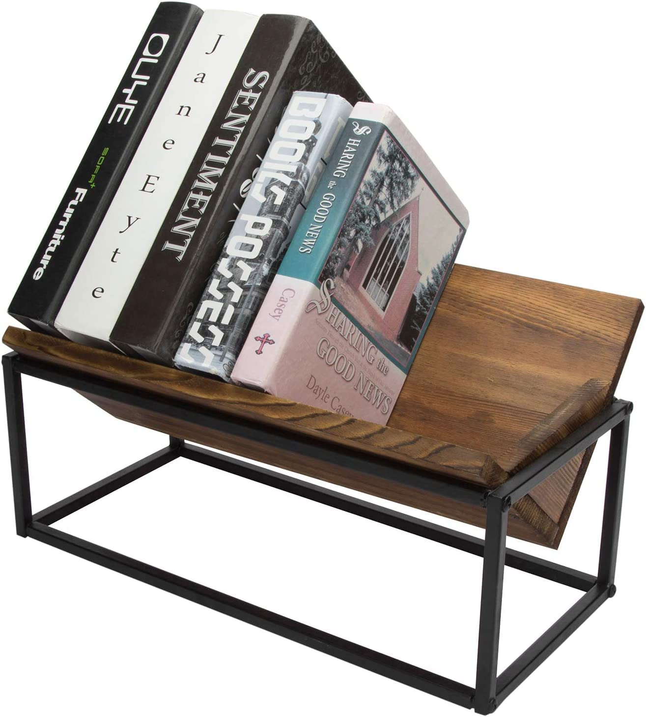 INDIAN DECOR 20915 Metal and Engineered Wood - Book Rack with Industrial Black Metal Frame, Desktop Book Holder Storage Organizer - Black-image-10