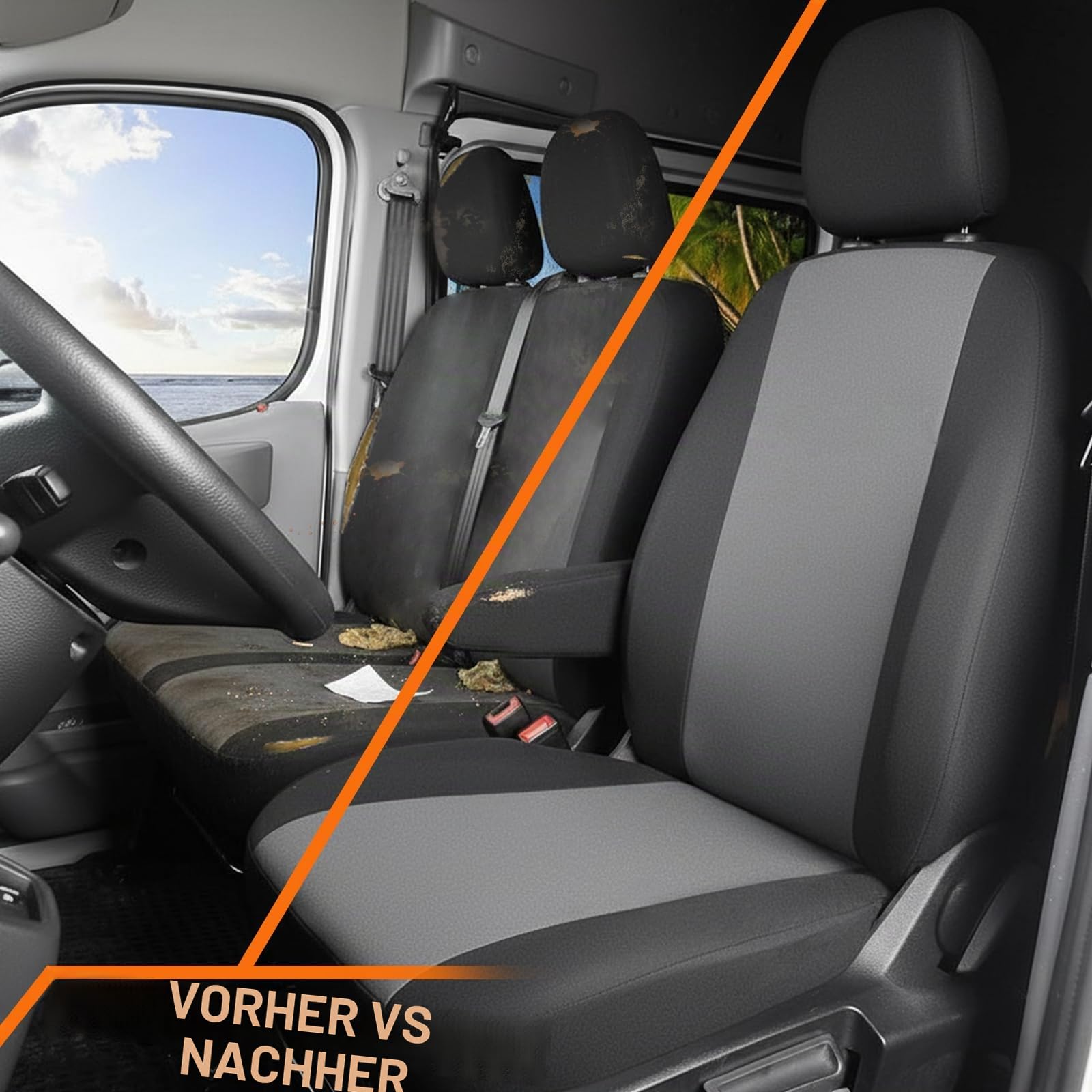 TOYOUN Van-Sitzbezüge, zweifarbig, universal, passend für die meisten Vans, LKWs, Einzel-, Doppel-, Auto-Vordersitzbezüge für Einzelfahrer und Doppel-Beifahrersitz, 2 + 1 Autositz-Zubehör, Schwarz und