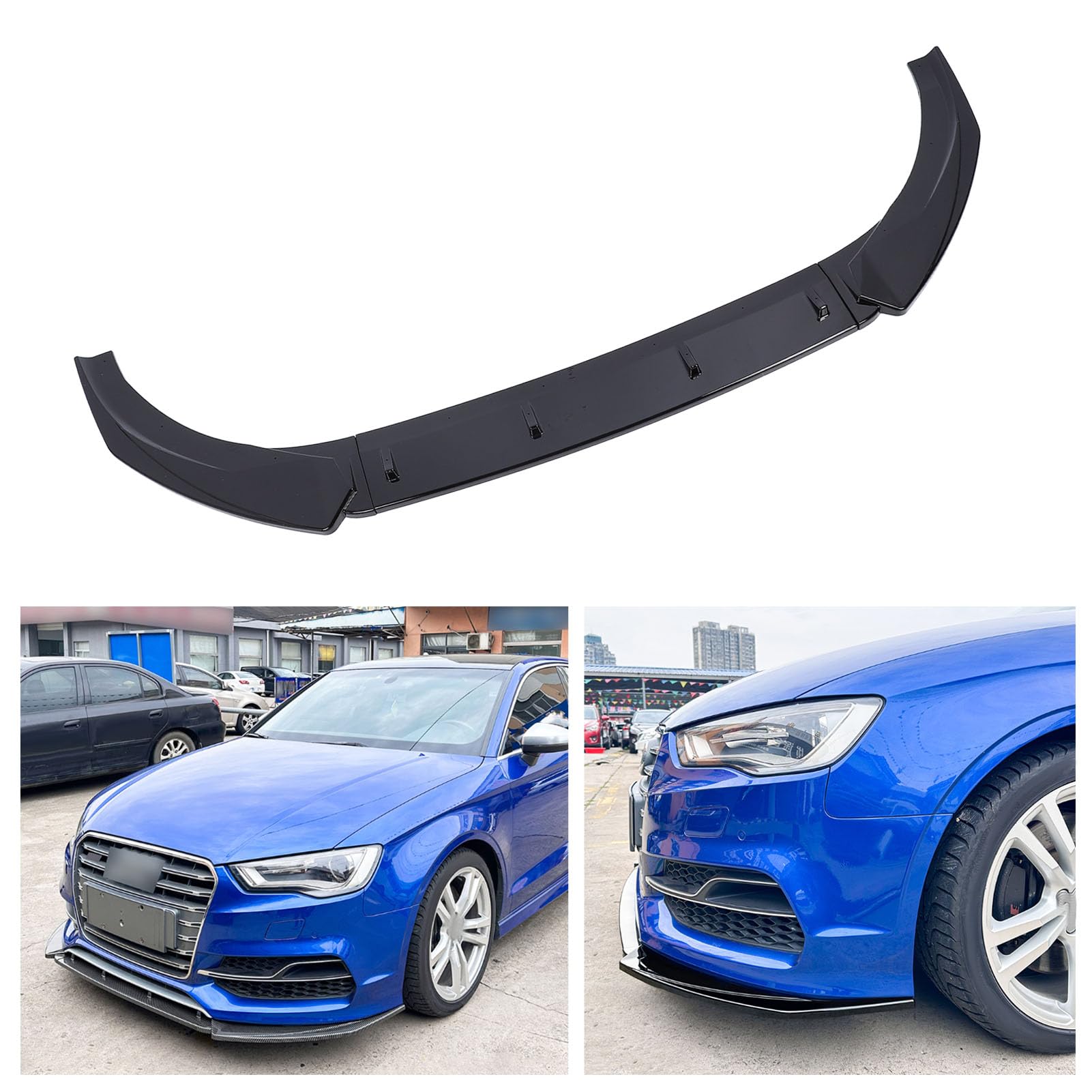 Vordere Stoßstange Lip Spoiler Racing Style Body Kit 3 Abschnitt Typ für S -Linie 8V Pre -Facelift 2013 bis 2016 aus Premium -ABS -Material enthält 3 Spoiler 16 Schrauben 12 (Glänzend schwarz)