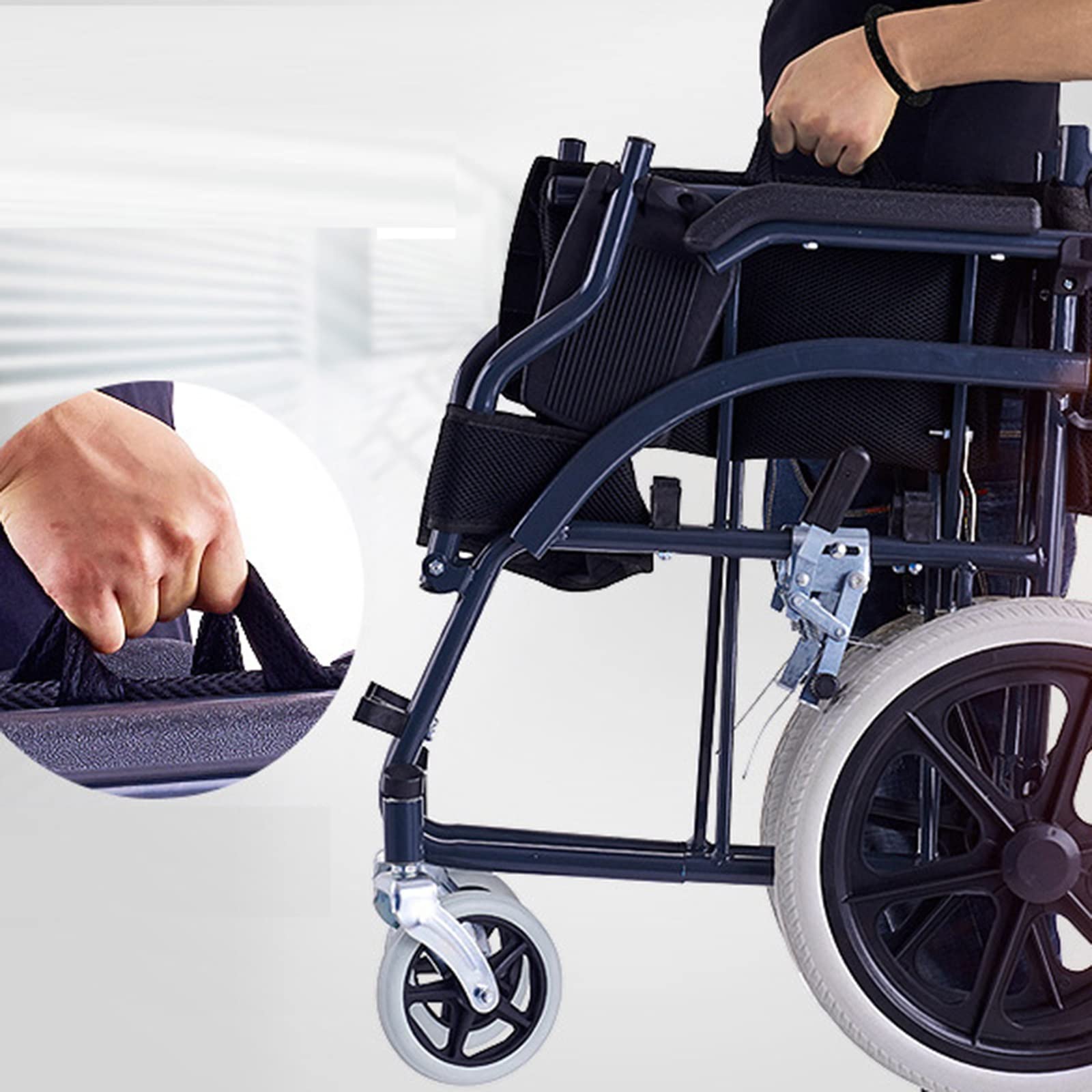 Aire Manual, Plegable y liviano, pequeño y Conveniente para Viajar para Personas Mayores discapacitadas Scooter Ultraligero tirado a Mano con Gran Capacidad de Carga (Color: Azul)