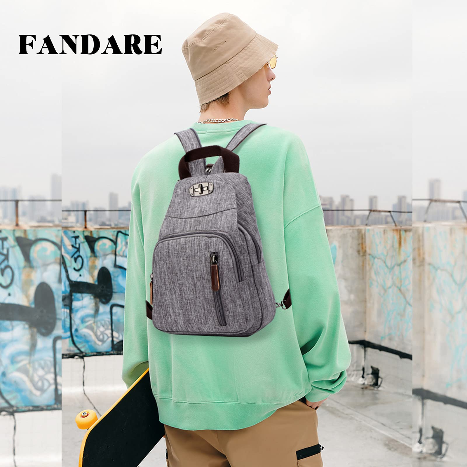 FANDARE Retro Sling Chest Backpack Multipurpose Crossbody Shoulder Bag Travel Backpack for Men Women Outdoor Cycling Indoor Gym Hiking Daypacks Durable Polyester Gray