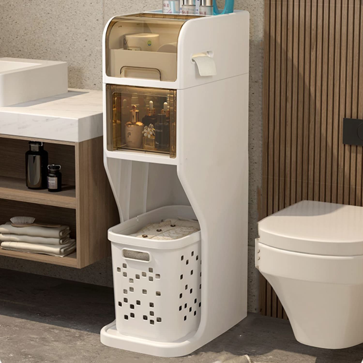 Cajones de almacenamiento apilables, gabinete de almacenamiento para baño pequeño para espacios pequeños, gabinete de almacenamiento sobre El inodoro para baño Estrecho,