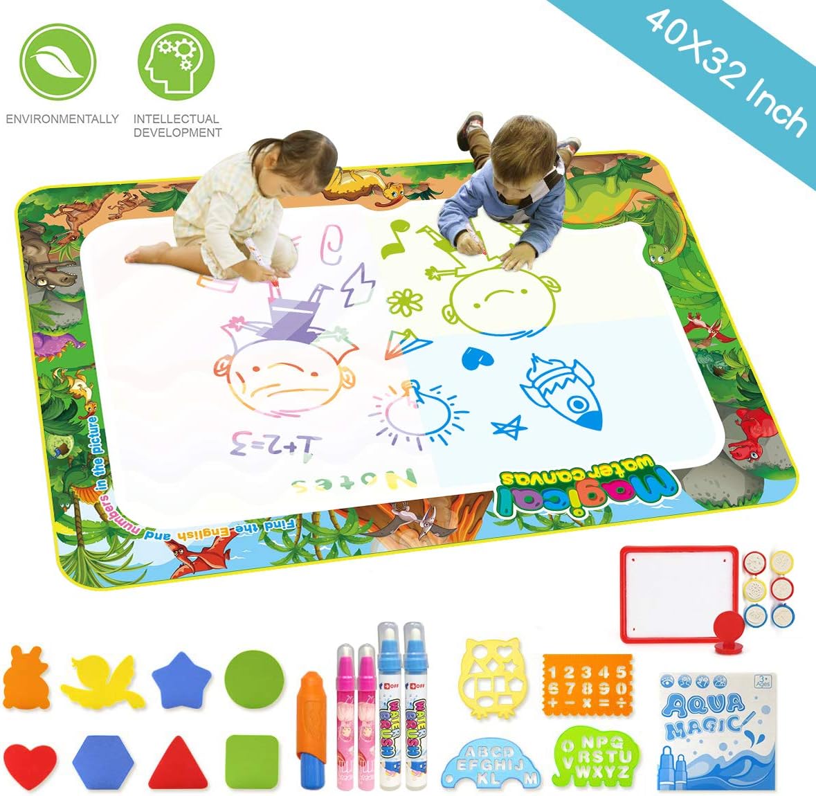 EMISK Aqua Doodle Mat, Aqua Magic Mat 40" x 32" Extra Large Doodle Drawing Mat, Mess Free Coloring Painting Educational Toddlers Toys, Water Drawing Mats for Boys Girls Age 2,3,4,5,6,7,8 Year Old