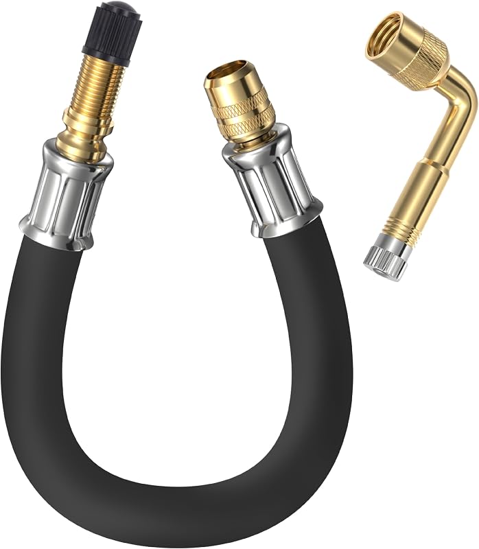 ecocstm Tire Valve Extension, 8.25 Inch Flexible Tire Valve Extenders | 90 Degree Schrader Valve Adapter, Tire Valve Stem Extension, Universal Tire Valve for Cars Rv Truck Motorcycle Bike Scooter