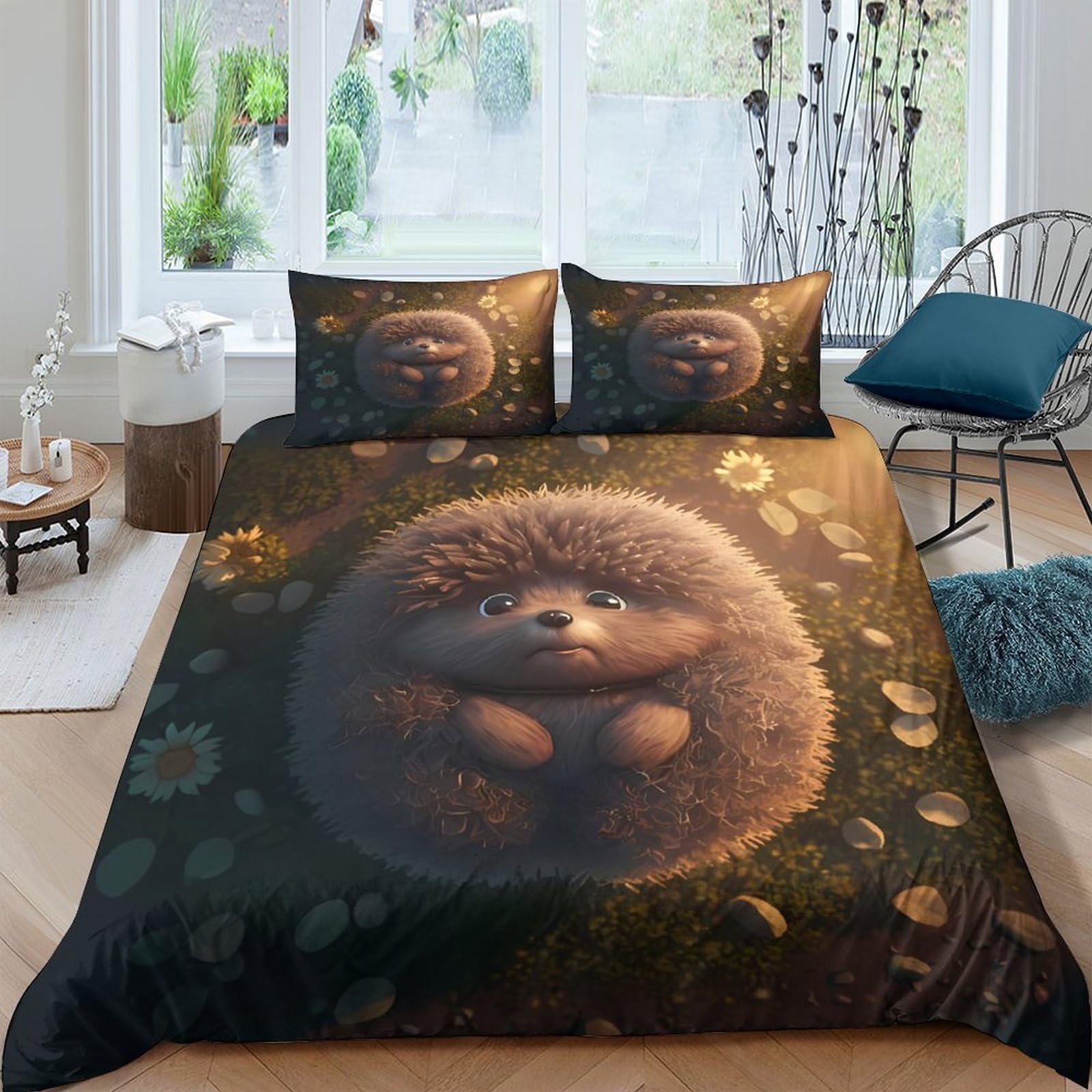 Ctjqhvkz Style-9 3D Printed Cute Hedgehog Fitted Sheet Microfiber Soft Brown Forest Animal Bed Cover For Bedroom Dorm Mattress Decor Single（135X200cm）