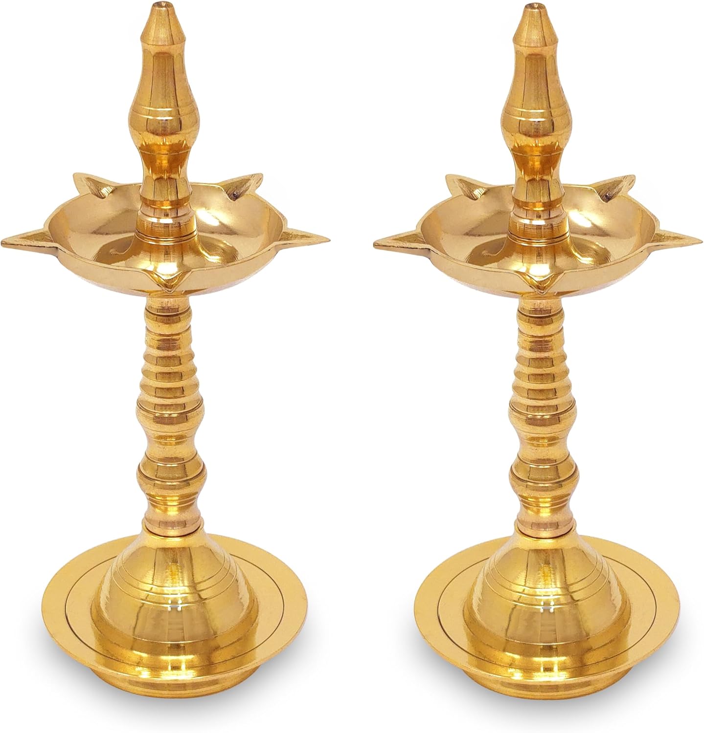 Brass Diya 10 Inch Kerala Samai Traditional Oil Lamp Deepak Lamp Kutthu vilakku Panchmahal Deepam for Pooja Mandir Diwali Indian Puja Wedding Return Gift Items Set of 2