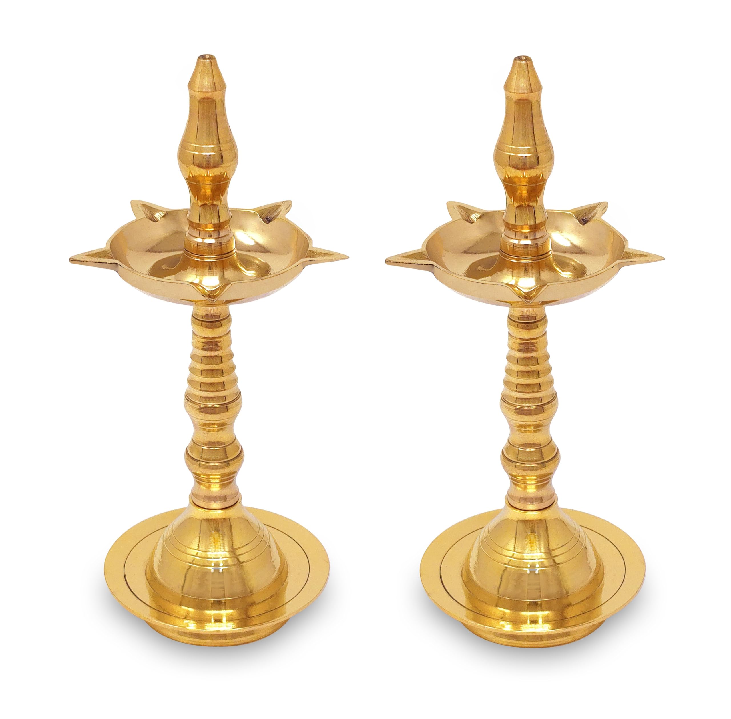BENGALEN Brass Kerla Diya Samai 10 Inch Kerala Traditional Oil Lamp Deepak Lamp Kutthu vilakku Panchmahal Deepam for Pooja Mandir Diwali Indian Puja Wedding Return Gift Items Set of 2-image-19