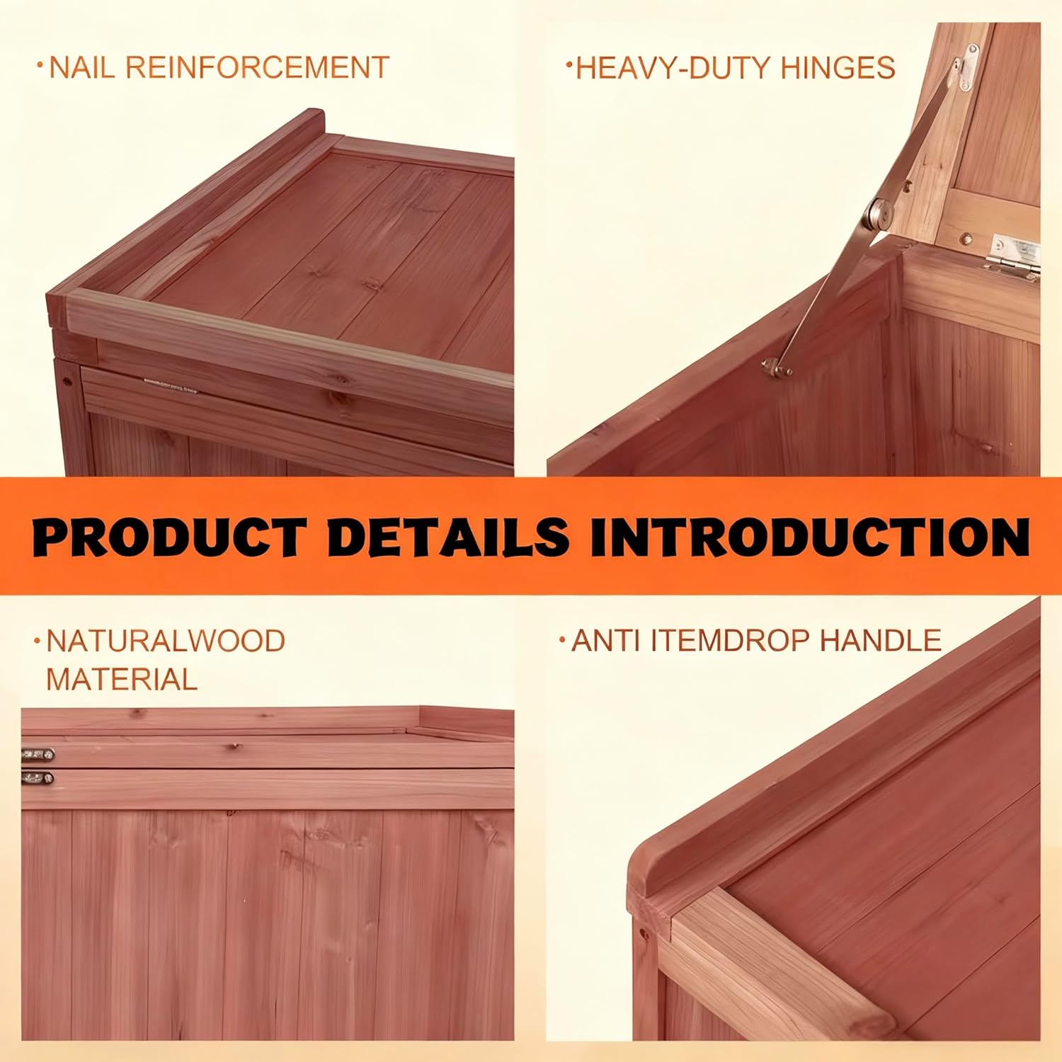 75-Gallon Outdoor Solid Wood Deck Box 44.5-Inch Outdoor Storage Bench Deck Box with Sealed Hinged Lid Ideal for Storing Yard Tools, Gardening Equipment, Pool Supplies, and Camping Gear