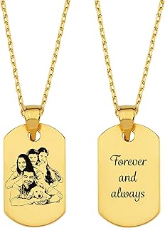 MIONZA Custom Dog Tag Necklace, Engraved Necklace for Women, Personalized Pet Photo, Couple Photo, Handwriting, Fingerprint