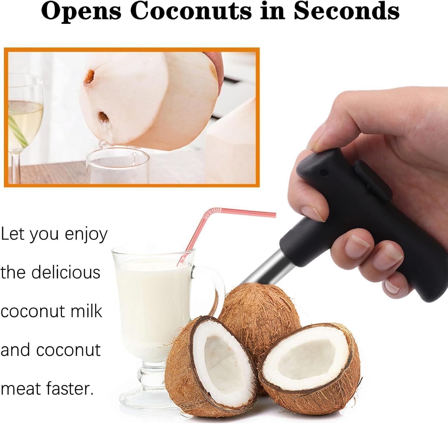 Stainless Steel Heavy Duty Coconut Opener Hand Drill Tool, Coconut Driller, Portable Straw Hole Maker - Pack Of 1 (5"L X 3"W Inches Approx.)