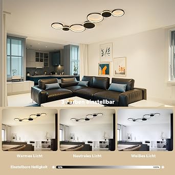 BAYHT Ceiling Light LED Living Room Lamp Black Round LED Ceiling Lamp Dimmable 62 W 5300 LM with Remote Control 3000 K - 6500 K Suitable for Living Room Ceiling Light Bedroom [Energy Class E]