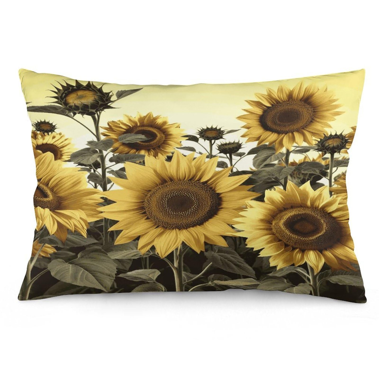 Yellow Sunflower Floral Throw Pillow Covers with Silent Zipper Polyester Pillow Protectors Removable Pillow Cases Soft Pillowcase Cozy Pillow Sham Cushion Cover for Sofa Car Bed 16 "x24