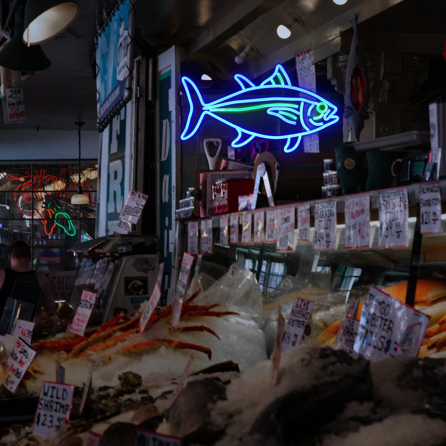 Tuna Neon Sign Blue Green Fish Neon Lights Signs for Wall Decor Dimmable Led Signs for Bedroom Living Room Restaurant Office Birthday Gifts(16.9’’X9.6’’) - Image 6