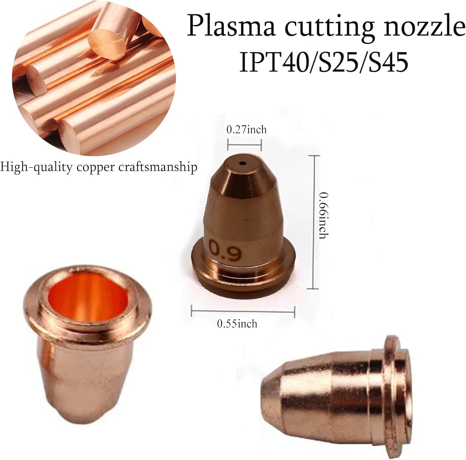 20pcs IPT-60 PT-60 IPT-40 PT40 S25 S45 Plasma Cutting Torch Tip 0.9mm 0.039'' Electrode Shield Cap/Stand-off/Swirl