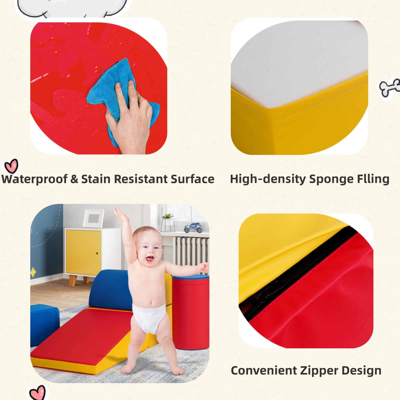 LIFEZEAL Softbausteine zum Klettern & Rutschen, Schaumstoffbausteine aus PU & EPE für Kinder, Riesenbausteine Großbausteine Mehrfarbig, für Kinderzimmer & Kindergarten (Stil 2)