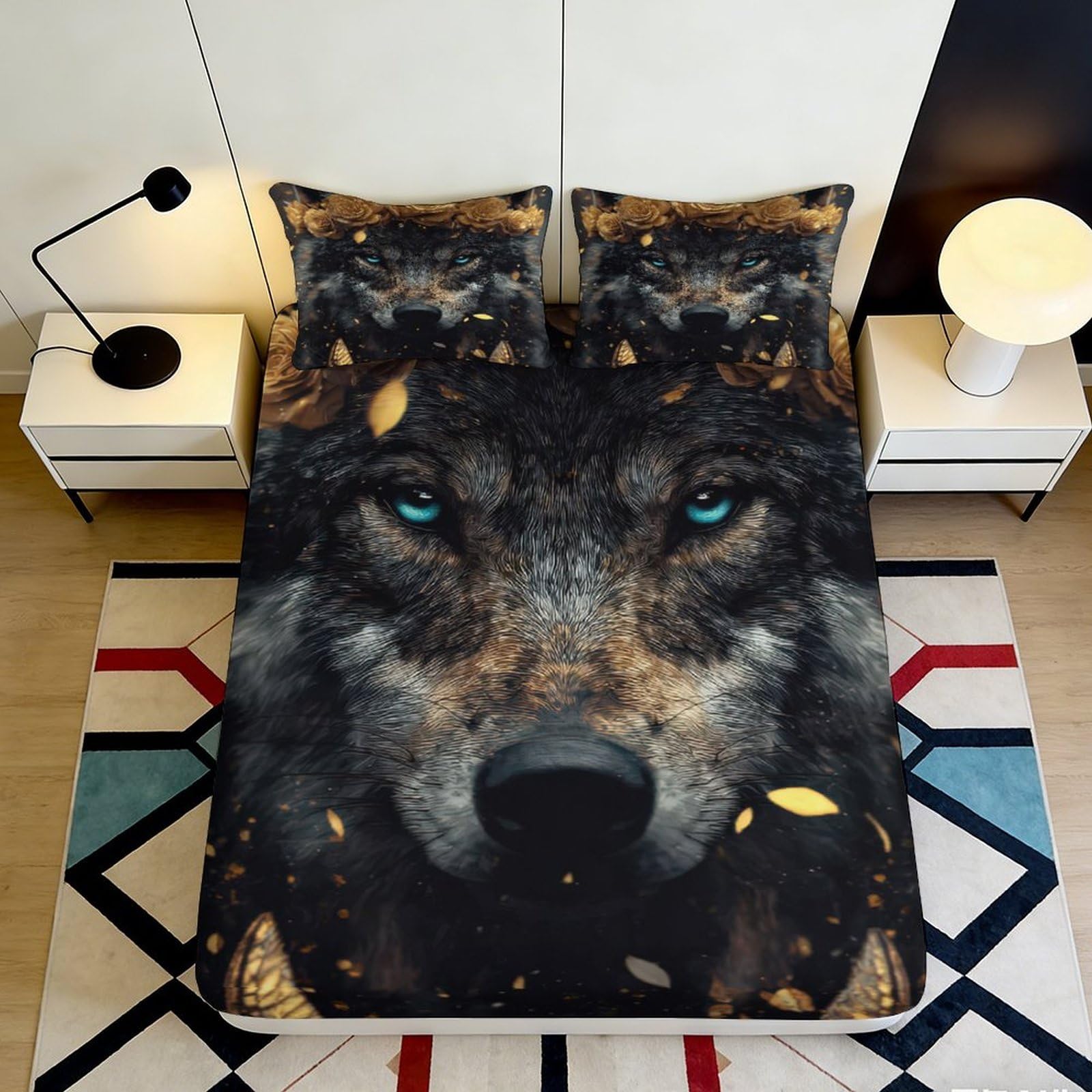 Dhbaneiok Style-9 3D Printed Wolf Face Fitted Sheet Microfiber Soft Animal Pattern Bed Cover For Bedroom Guest Room Decor 90X200x25cm