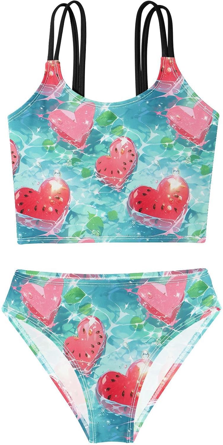 visesunny Girls Two Piece Swimsuits Love Watermelon Fruit Girl's Bikini Sets Bathing Suits for Girls Size 5-12Y