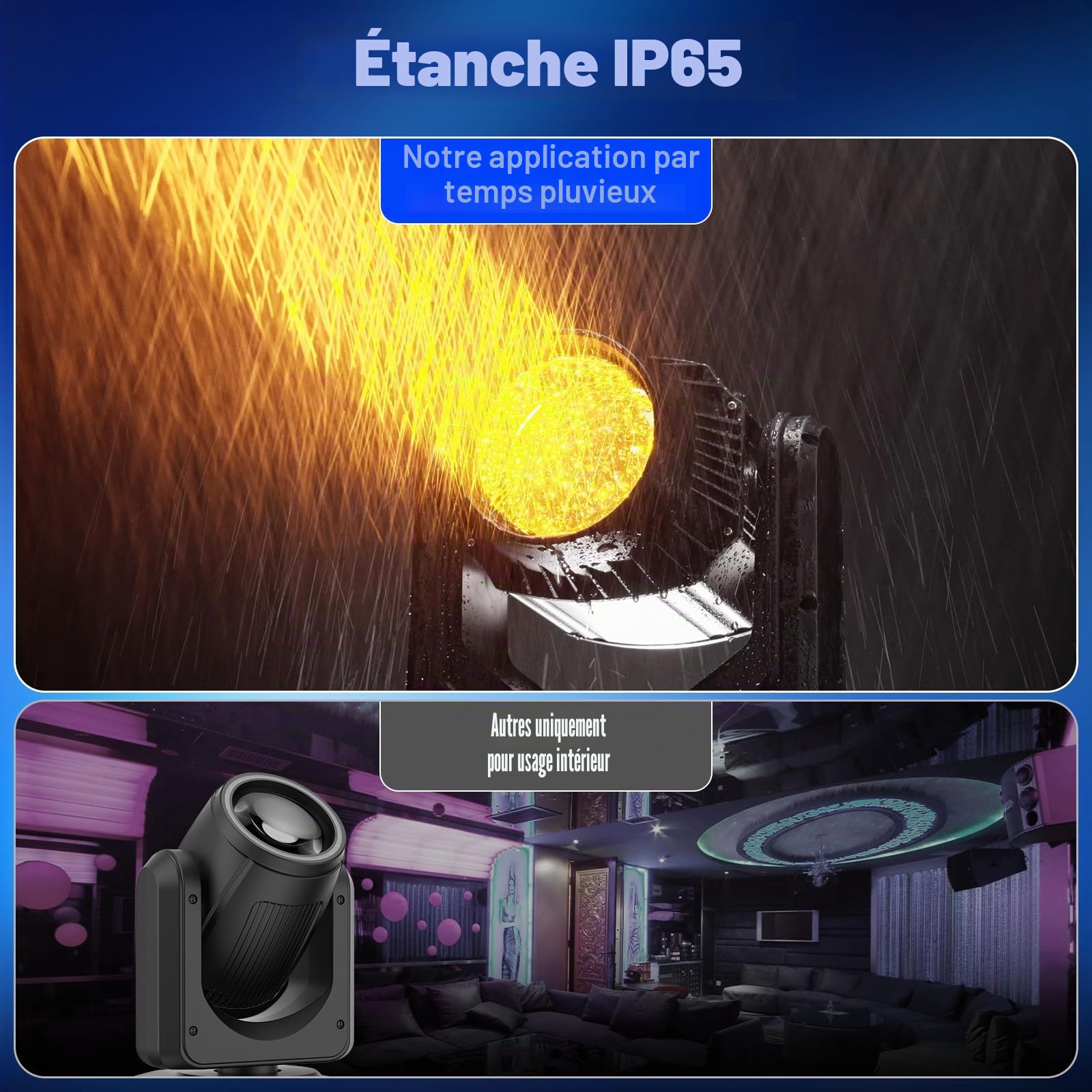 2PCS 300W Lyre LED IP65 Étanchéité Lumière de Scène, 24 Prismes Luminaires à Tête Rotative dmx512 Jeu de Lumiere pour DJ Club Fête Bar Théâtre Mariage
