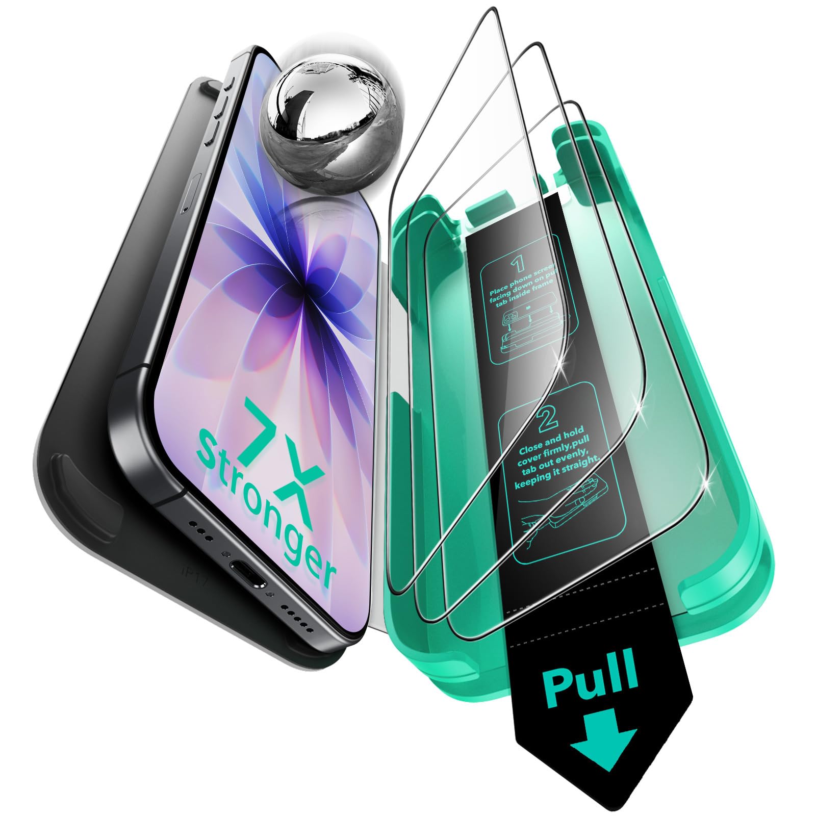 ESR3 Pack 9H+ Glass for iPhone 17/iPhone 16 Pro Screen Protector, [Military-Grade Shatterproof], with AR Anti-Reflective Technology, Armorite Ultra-Tough Tempered Glass with Ultra Fit TrayGlobal Recycled StandardGlobal Recycled StandardCarbonfree CertifiedGlobal Recycled Standard