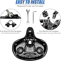 Vista 5 de Asiento de bicicleta cómodo para mujer y hombre, sillín de bicicleta ancho de repuesto con acolchado de espuma viscoelástica, suave y con absorción